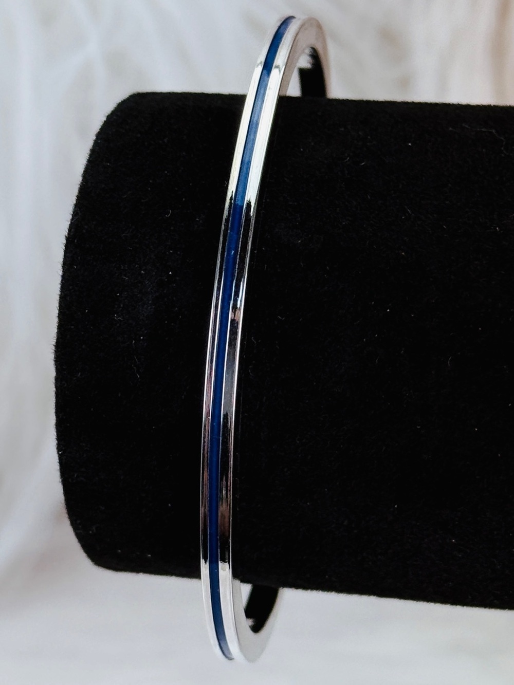 Silvertone blue enamel thin minimalist, cuff bracelet
